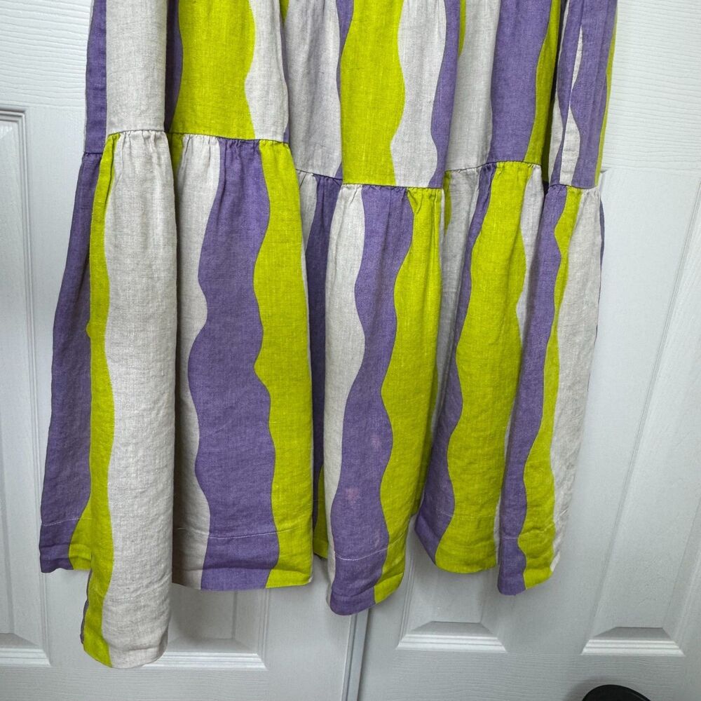 Gorman Mojito 100% Linen Striped Maxi Tiered Dress Pockets Size 14 - Picture 4 of 13